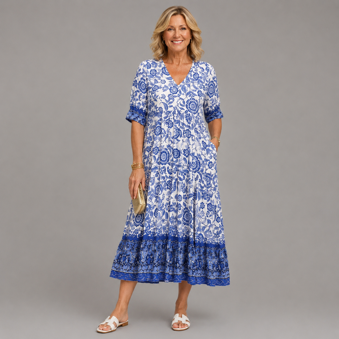 Caterina | Elegant Floral V-Neck Dress