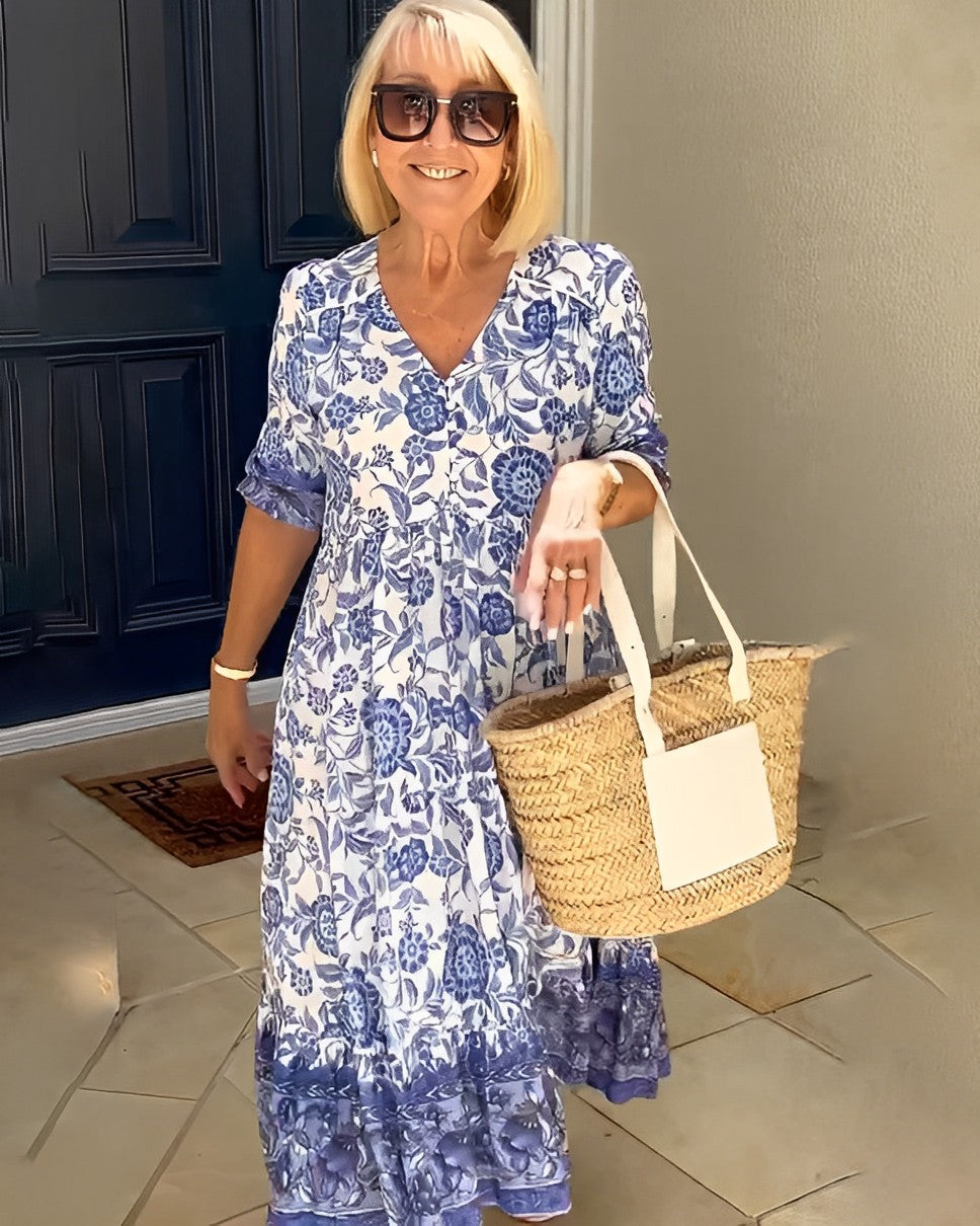 Caterina | Elegant Floral V-Neck Dress