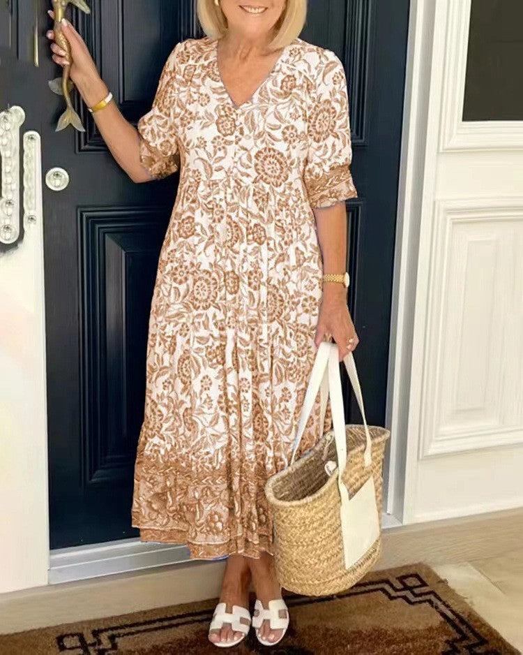 Caterina | Elegant Floral V-Neck Dress