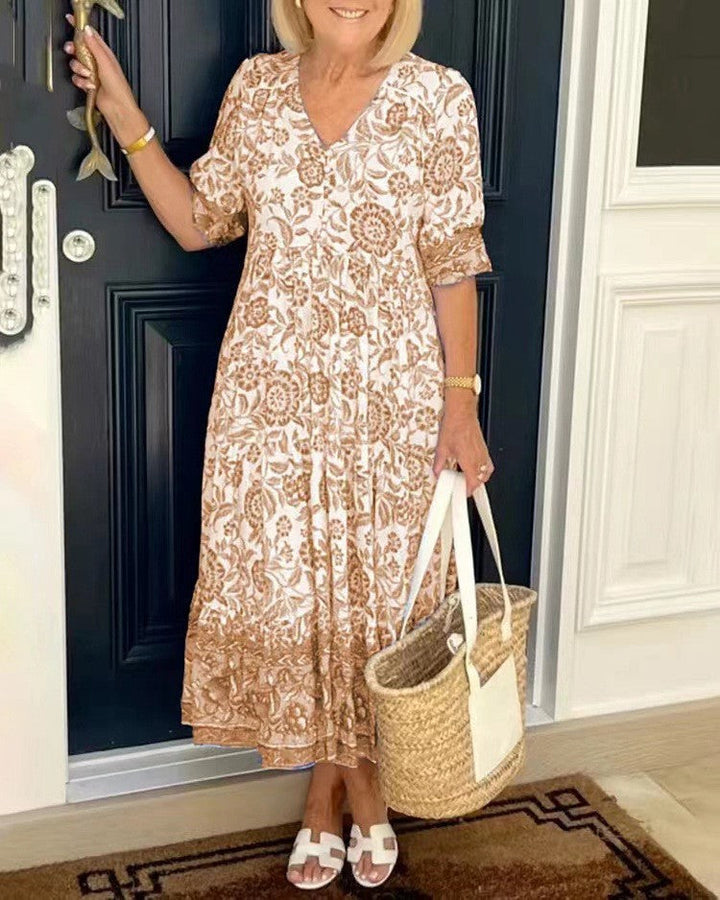 Caterina | Elegant Floral V-Neck Dress