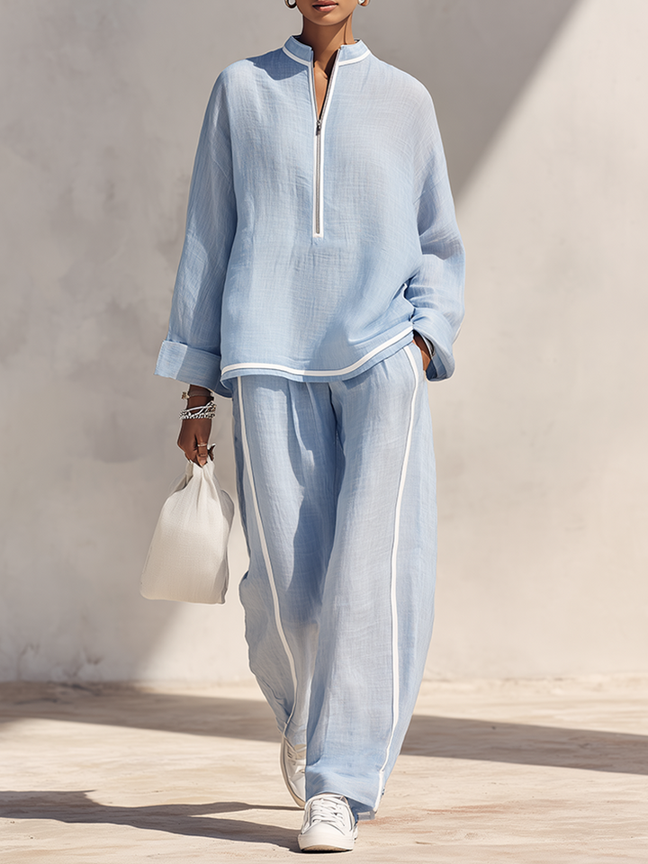 Casual set with half zip and wide pants