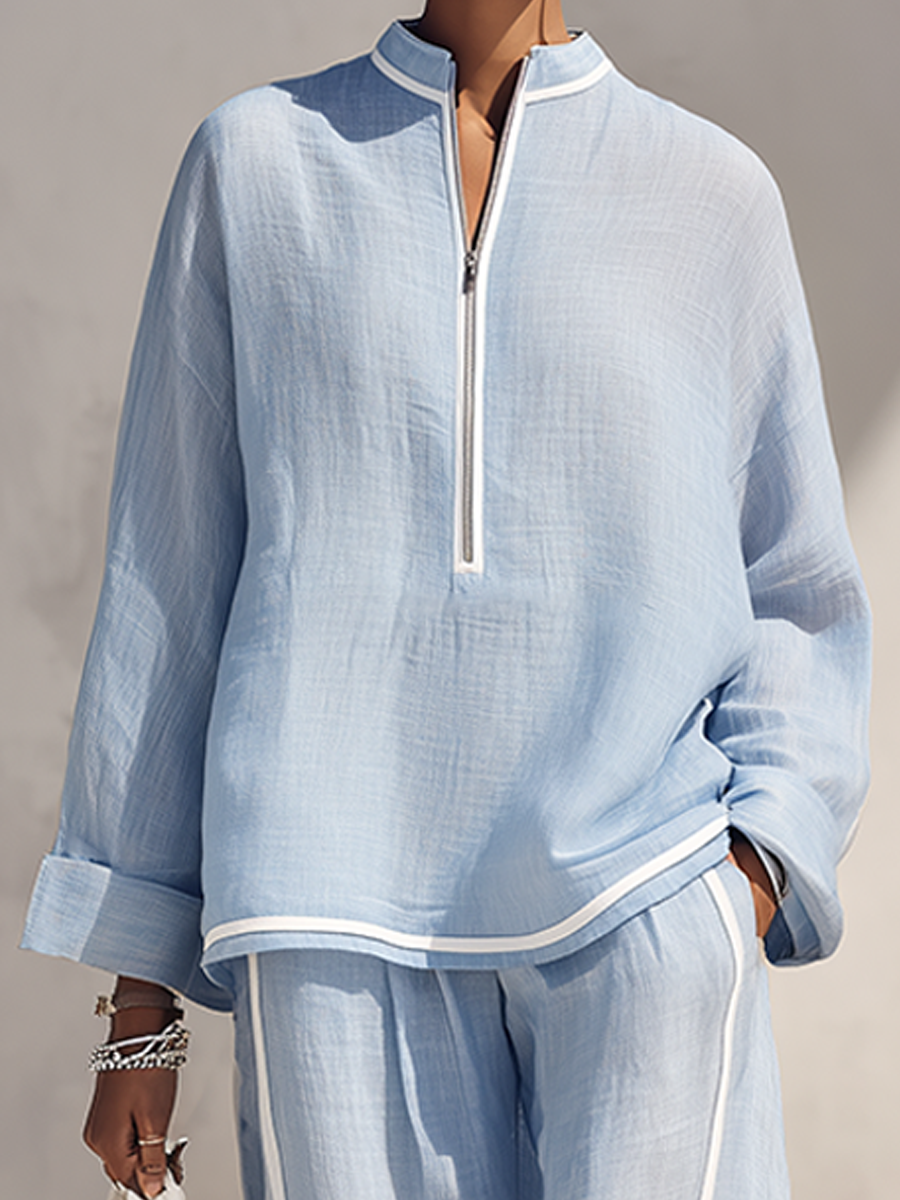 Casual set with half zip and wide pants