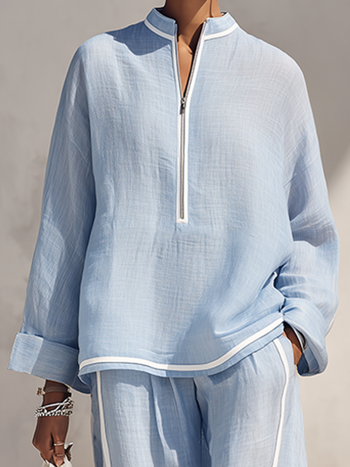 Casual set with half zip and wide pants