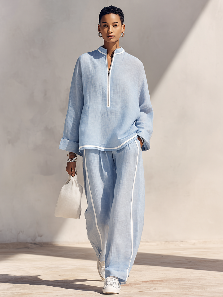 Casual set with half zip and wide pants