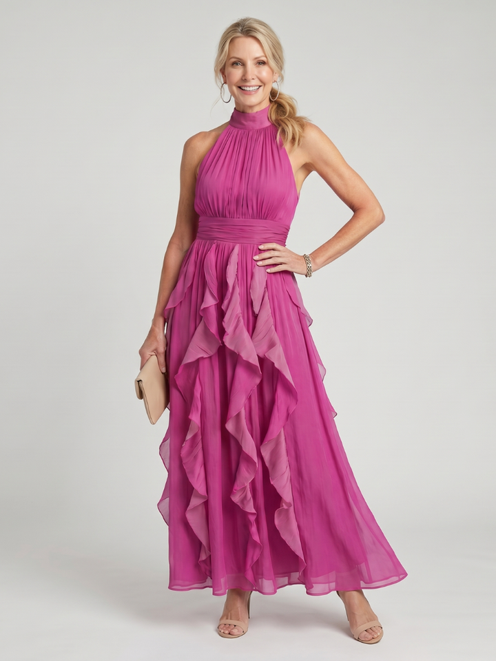 Franca | Maxi Dress with High Neck and Ruffle Layers
