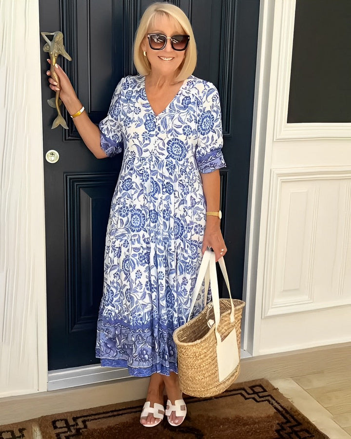 Caterina | Elegant Floral V-Neck Dress