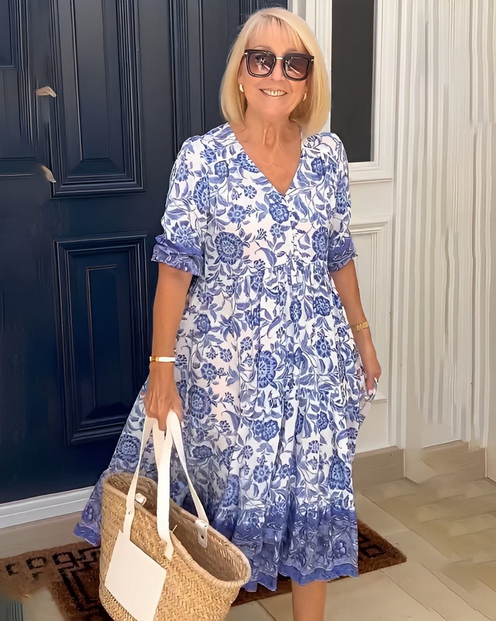 Caterina | Elegant Floral V-Neck Dress