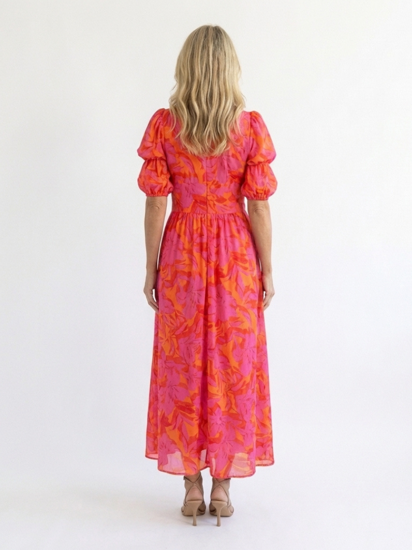 Anna | Midi Dress with V-Neck and Balloon Sleeves