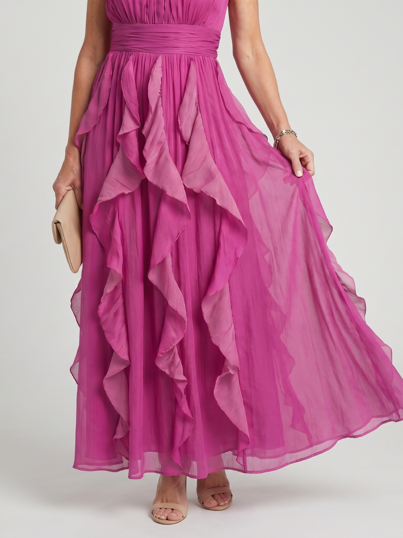 Franca | Maxi Dress with High Neck and Ruffle Layers