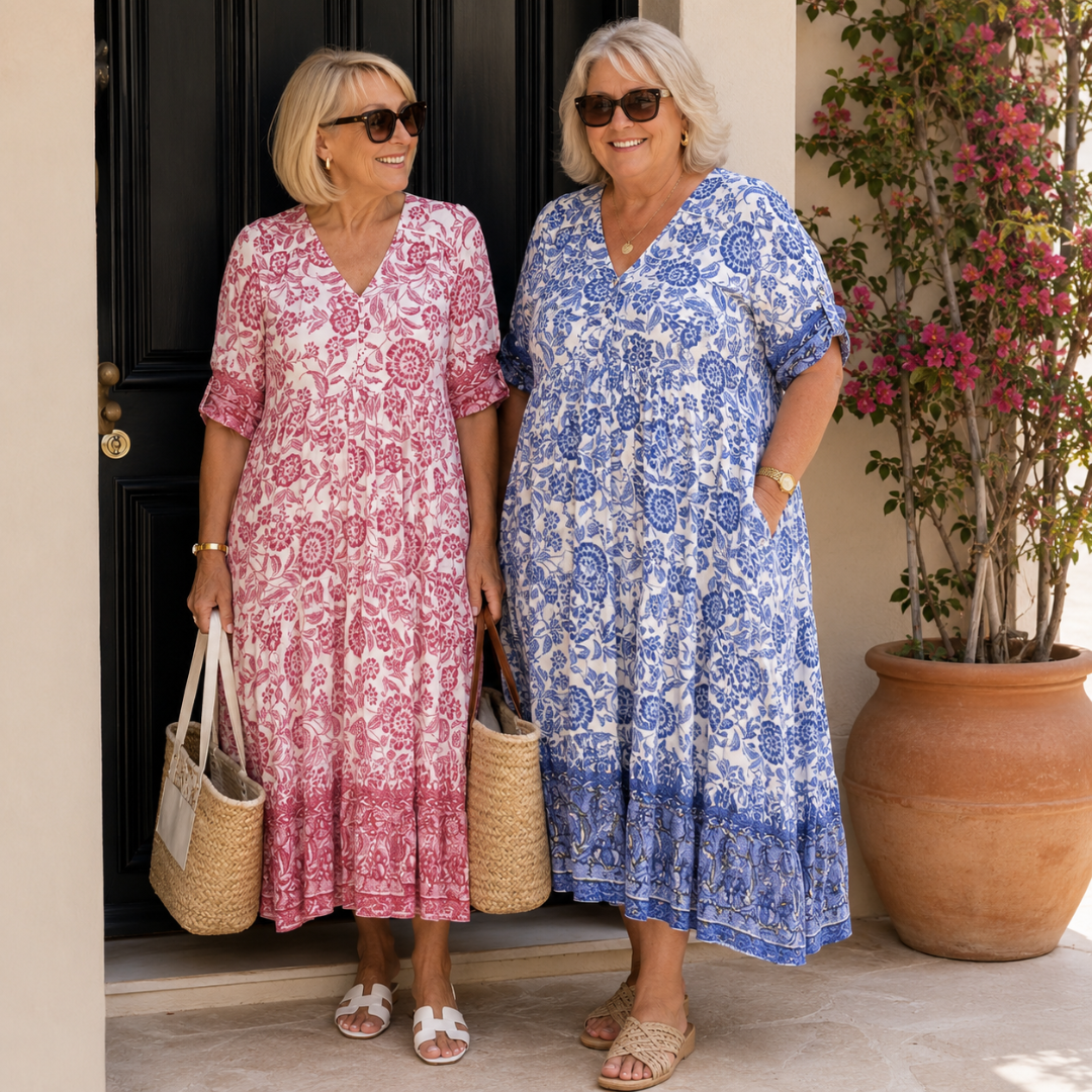 Caterina | Elegant Floral V-Neck Dress