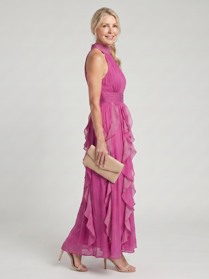 Franca | Maxi Dress with High Neck and Ruffle Layers
