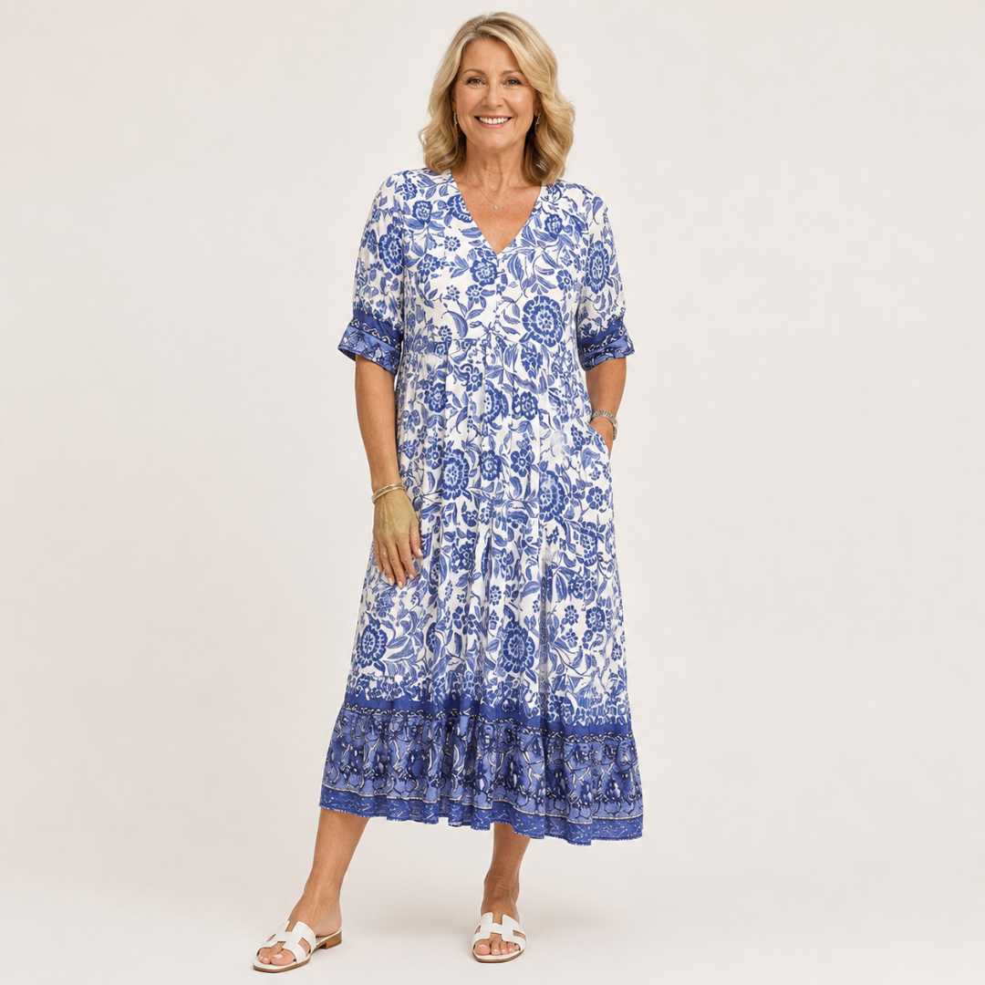 Caterina | Elegant Floral V-Neck Dress