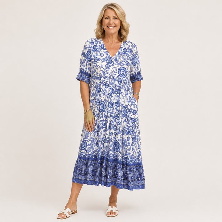 Caterina | Elegant Floral V-Neck Dress
