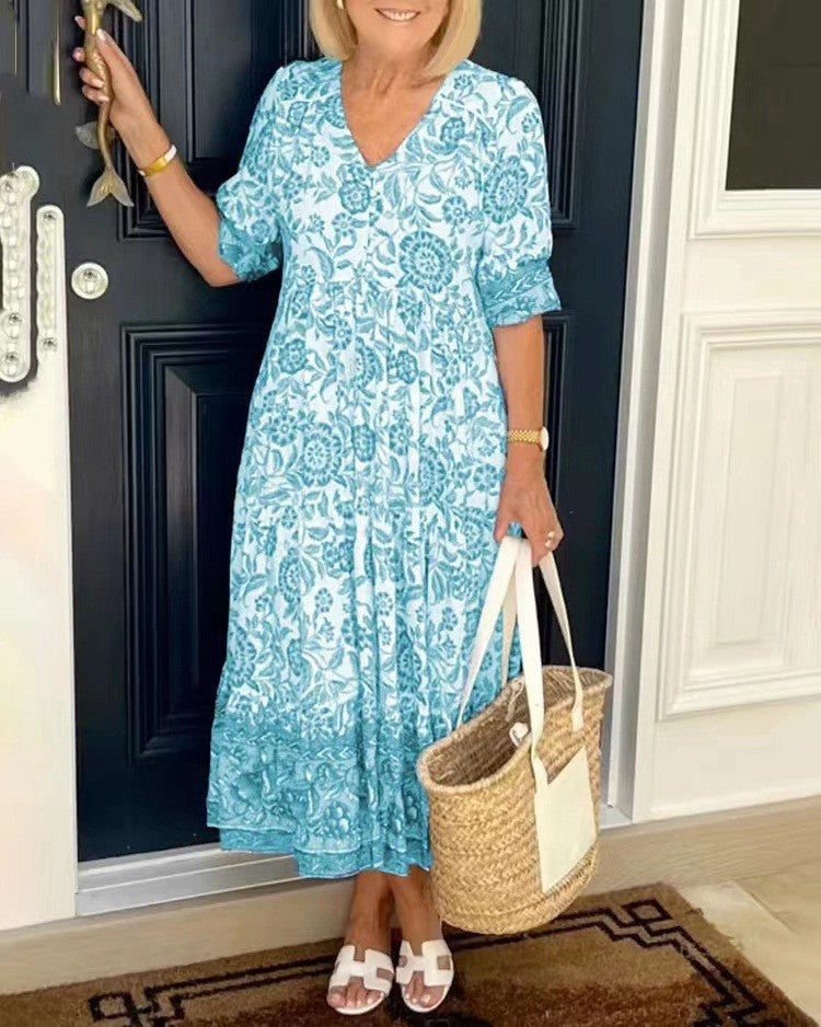 Caterina | Elegant Floral V-Neck Dress