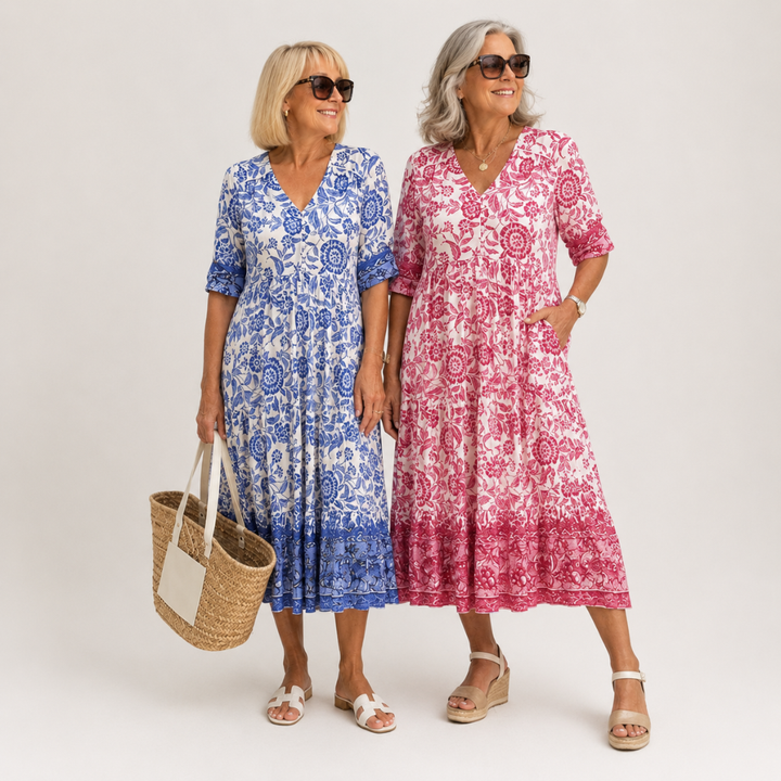 Caterina | Elegant Floral V-Neck Dress