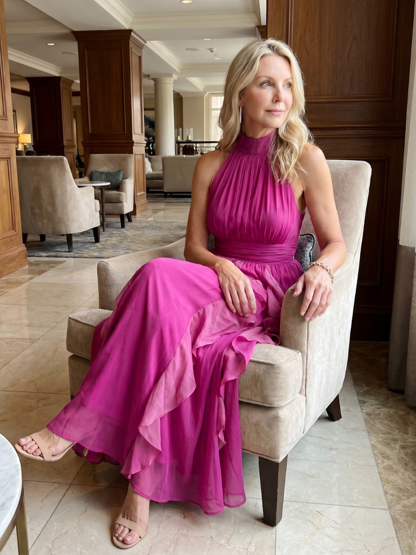 Franca | Maxi Dress with High Neck and Ruffle Layers