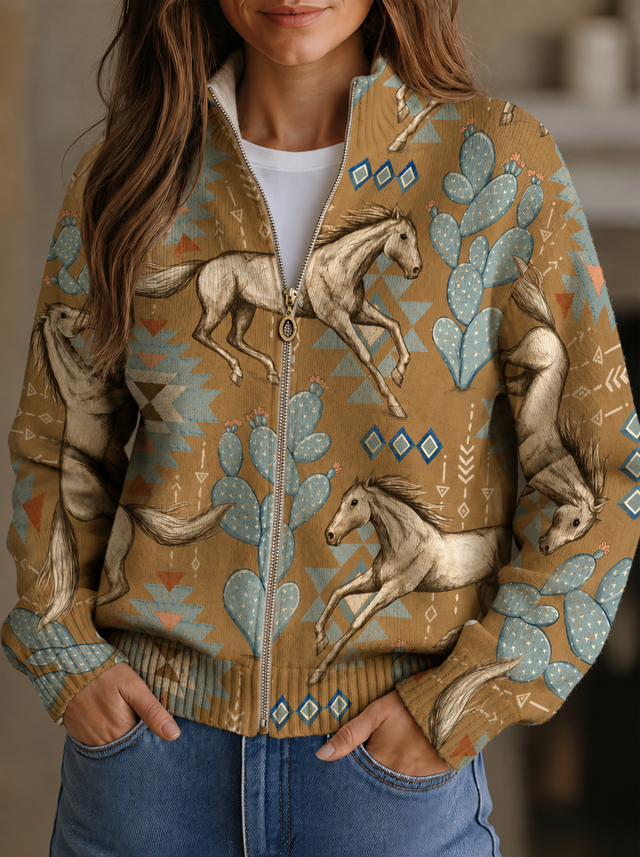 Giovanna™ | Desert Horse and Cactus Zip Cardigan