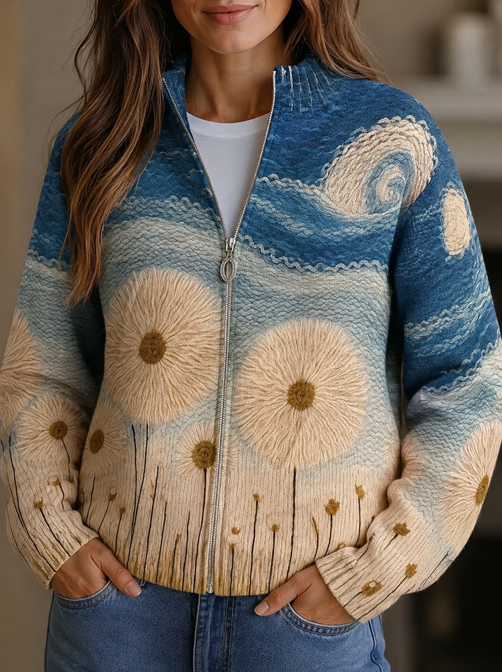 Vincenza™ | Quilted Zip Cardigan Dandelion Field