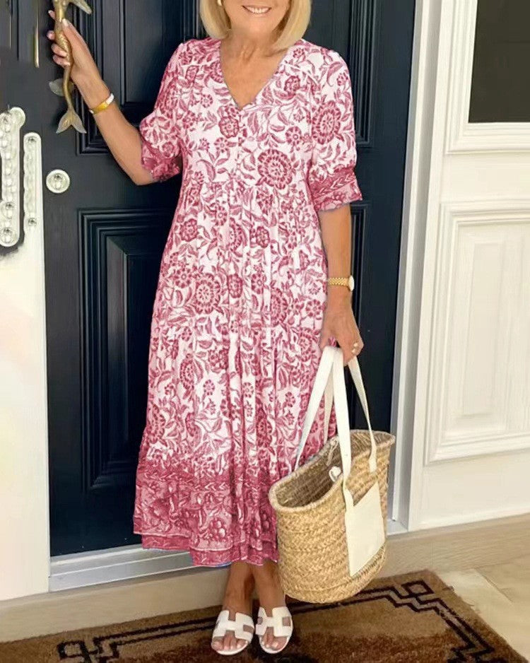 Caterina | Elegant Floral V-Neck Dress