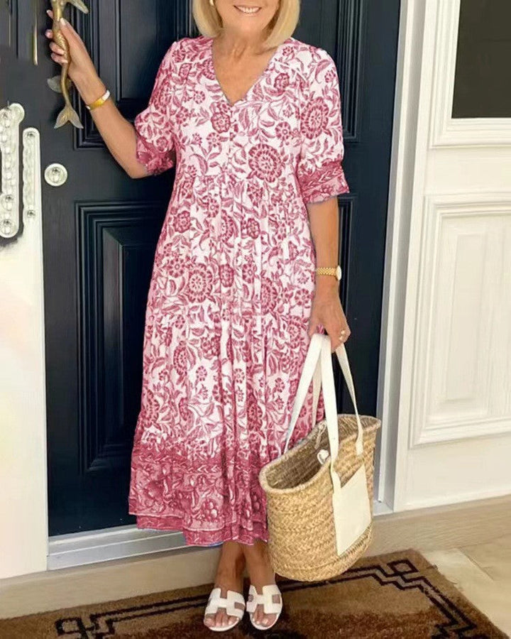 Caterina | Elegant Floral V-Neck Dress