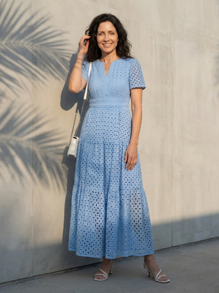 Maria | Midi Dress with Short Sleeves and V-Neck