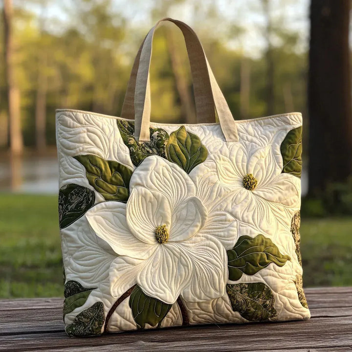 Padded Artisan Tote Bag - Elegant White Lilies