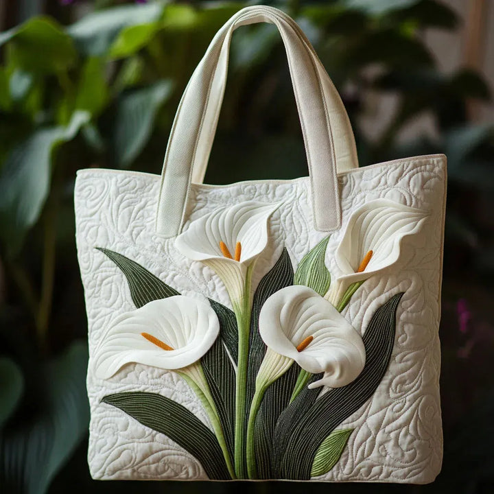 Padded Artisan Tote Bag - White Sunflowers