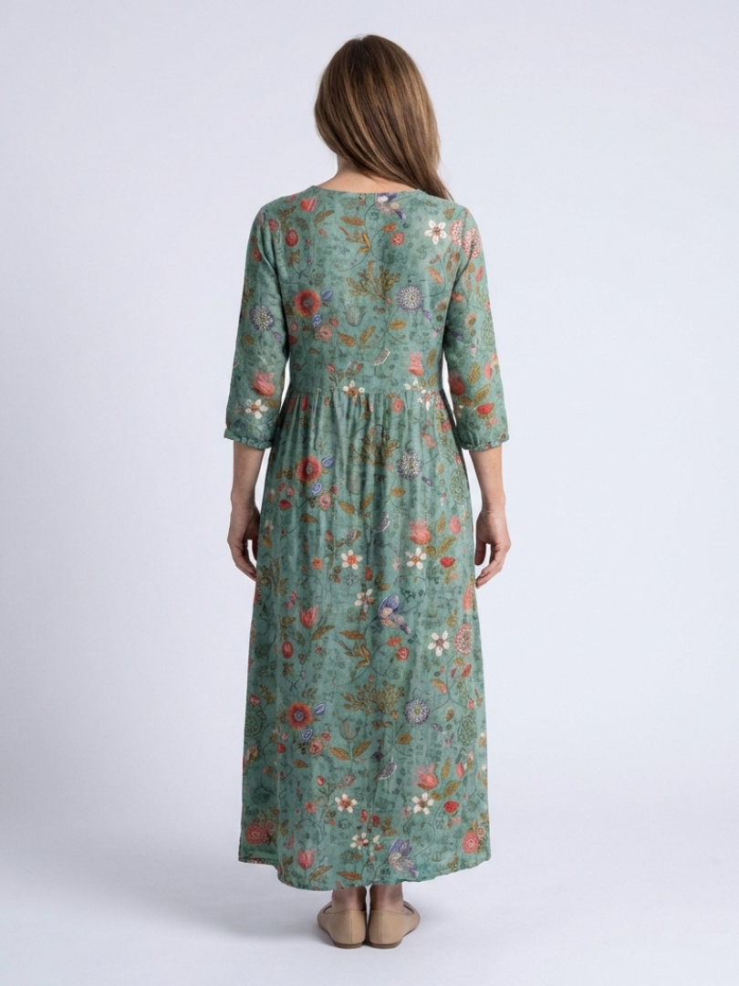 Graziella | Maxi Dress with V Flowers and Three-Quarter Sleeves
