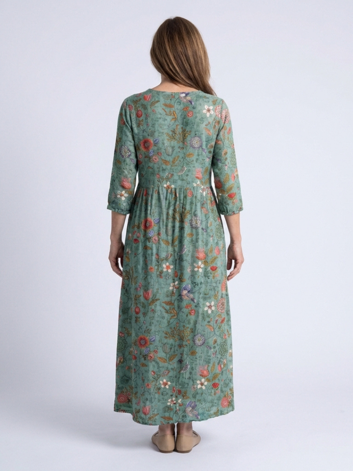 Graziella | Maxi Dress with V Flowers and Three-Quarter Sleeves