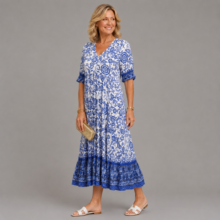 Caterina | Elegant Floral V-Neck Dress