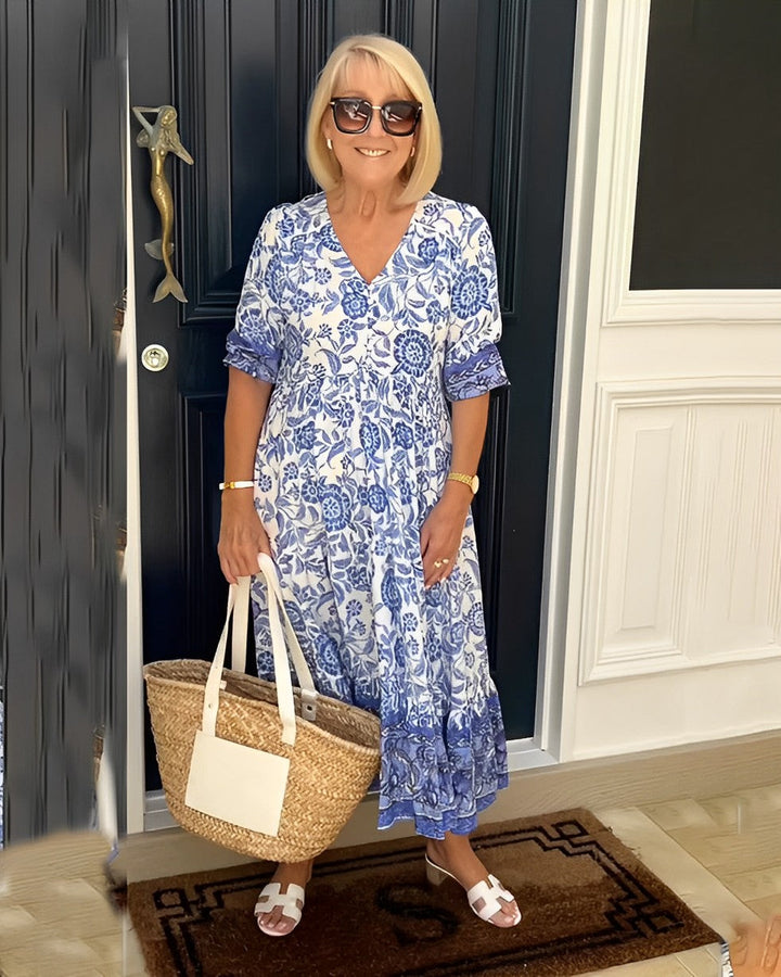 Caterina | Elegant Floral V-Neck Dress