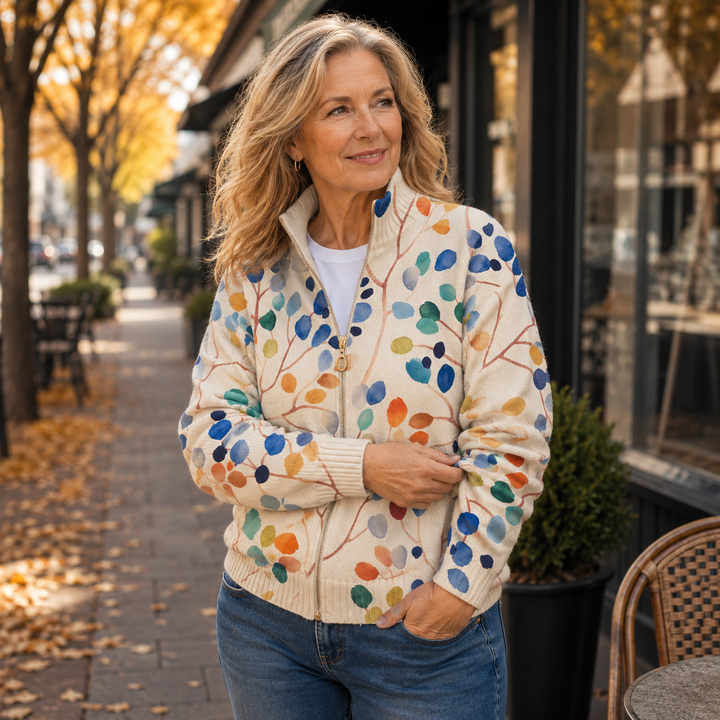 Mirella™ | Cardigan with Botanical Leaf Print