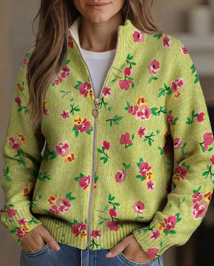 Agnese™ | Floral Zip Cardigan in Pink and Lime