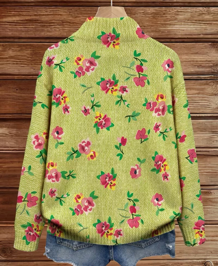 Agnese™ | Floral Zip Cardigan in Pink and Lime