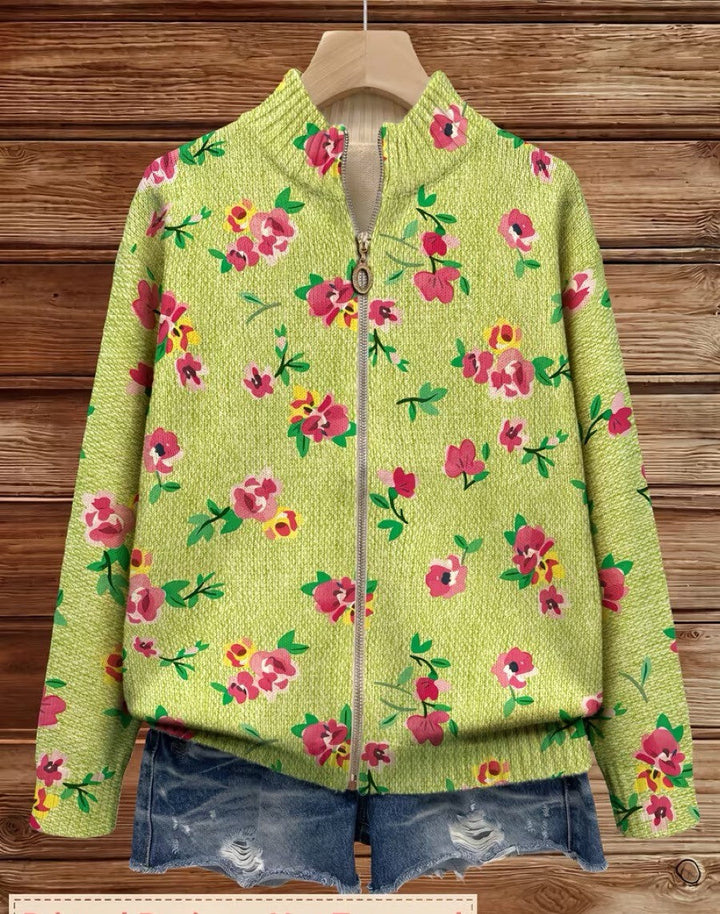 Agnese™ | Floral Zip Cardigan in Pink and Lime