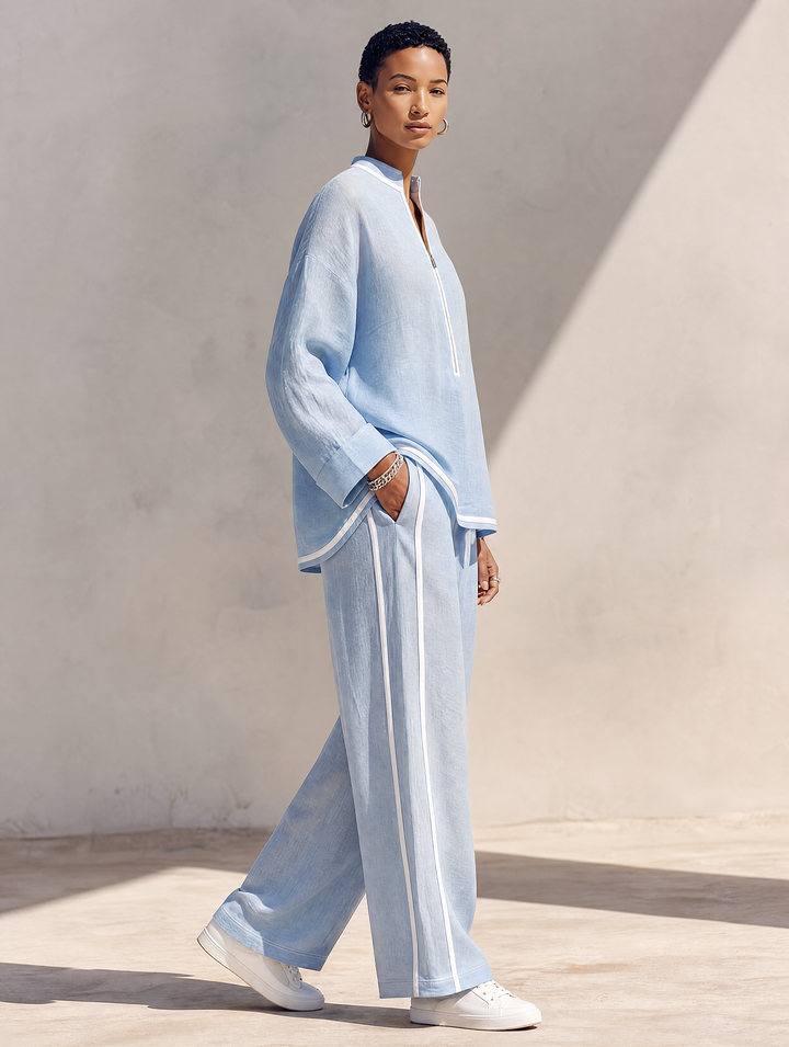 Casual set with half zip and wide pants