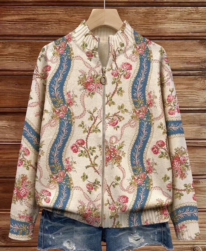 Paola™ | Striped Cardigan with Climbing Rose