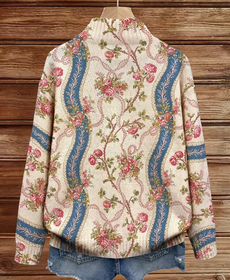Paola™ | Striped Cardigan with Climbing Rose