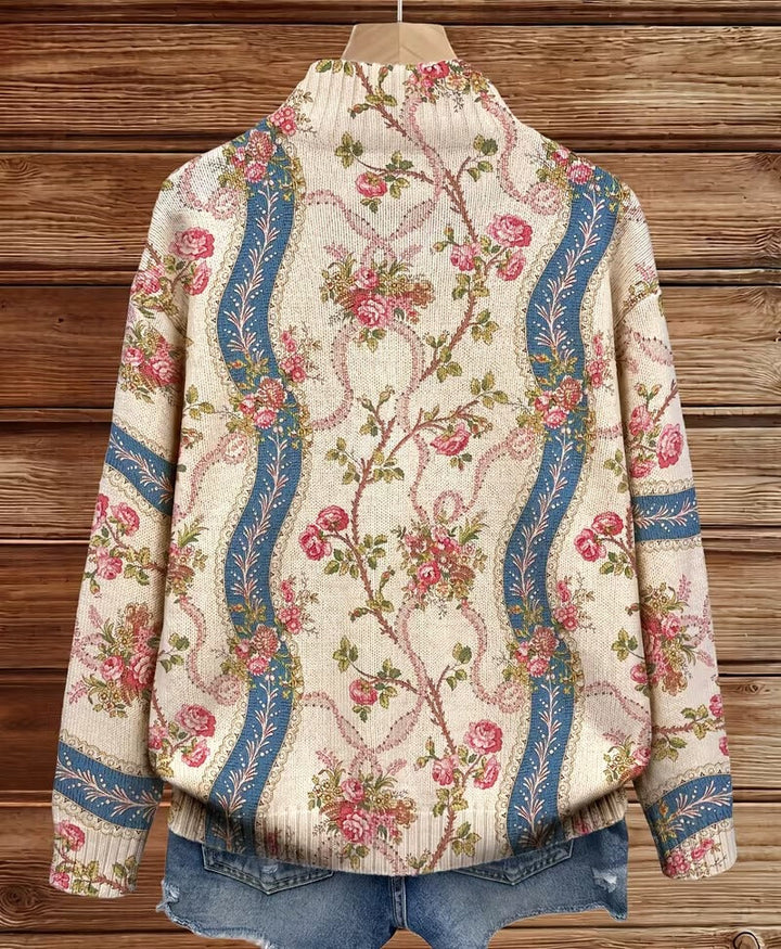 Paola™ | Striped Cardigan with Climbing Rose