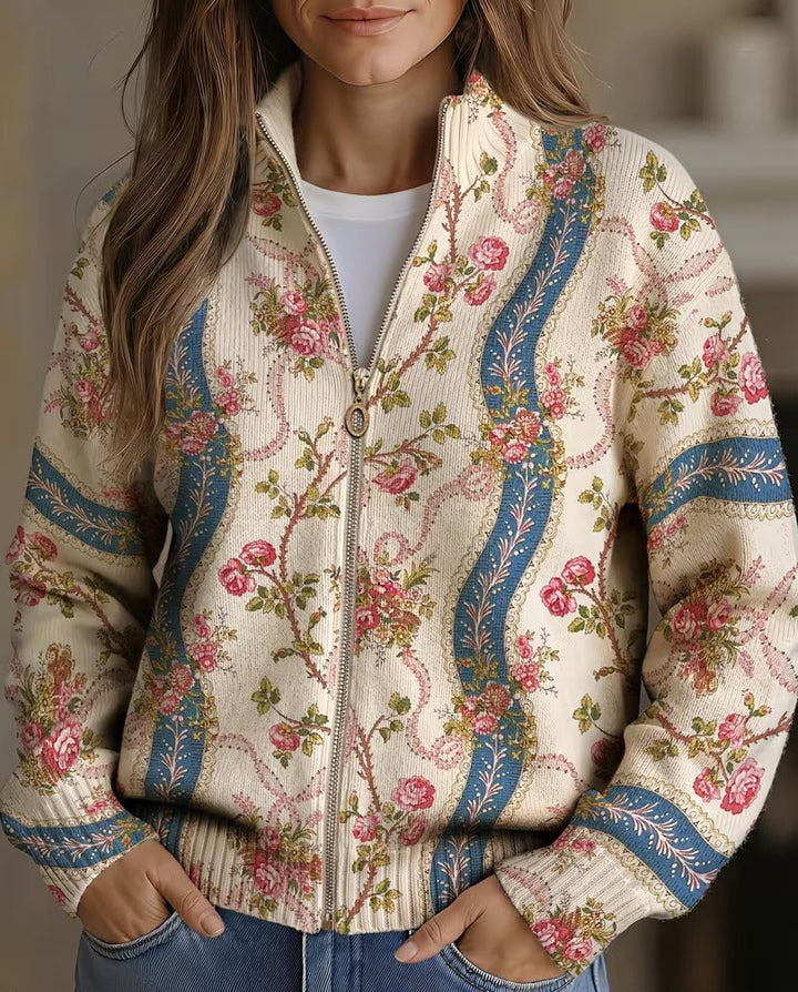 Paola™ | Striped Cardigan with Climbing Rose