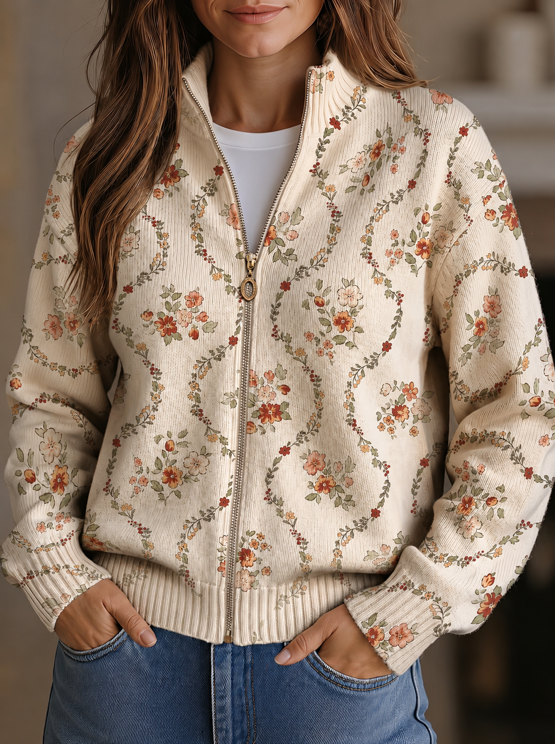 Adriana™ | Cream Print with Delicate Floral Vines