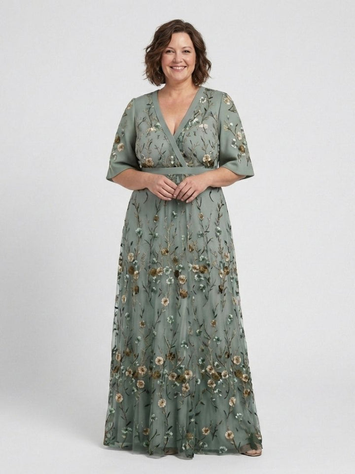 Vincenza | Maxi Dress with V-Neck Floral Design and Short Sleeves