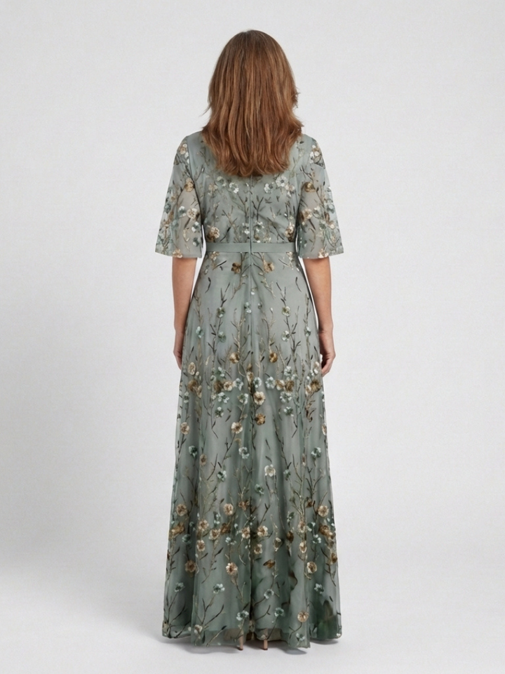 Vincenza | Maxi Dress with V-Neck Floral Design and Short Sleeves