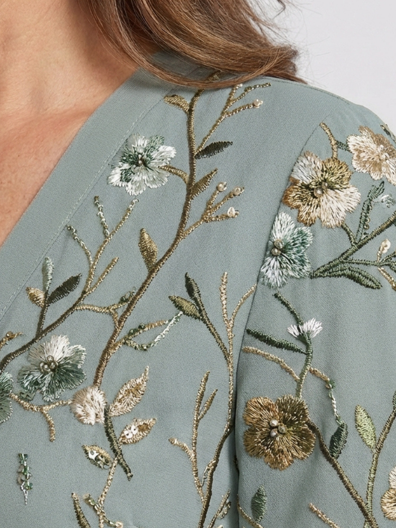 Vincenza | Maxi Dress with V-Neck Floral Design and Short Sleeves