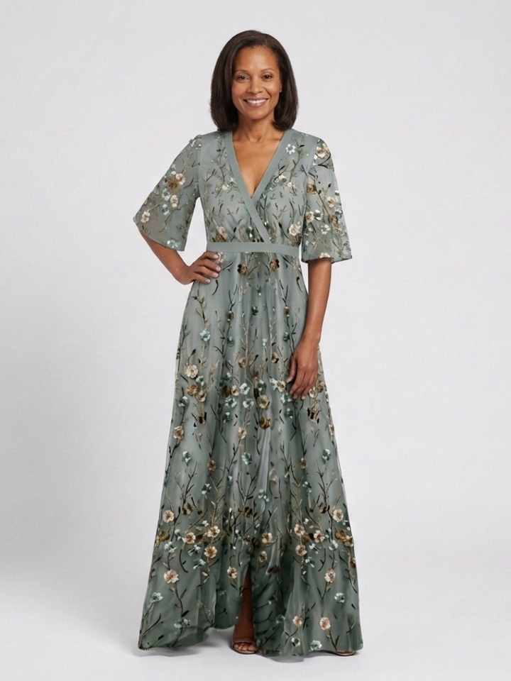 Vincenza | Maxi Dress with V-Neck Floral Design and Short Sleeves