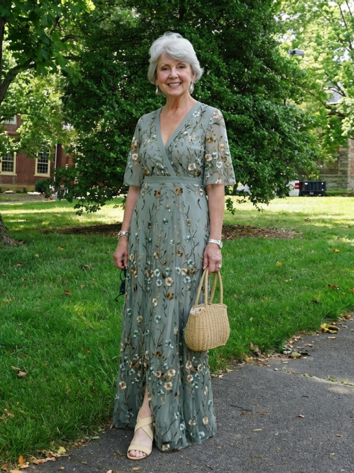 Vincenza | Maxi Dress with V-Neck Floral Design and Short Sleeves