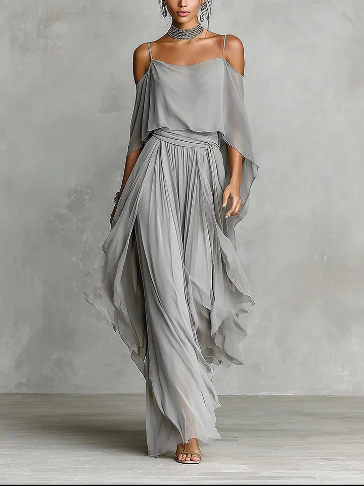 Renata | Gray Fluid Set with Spaghetti Strap Top and Lightweight Pants