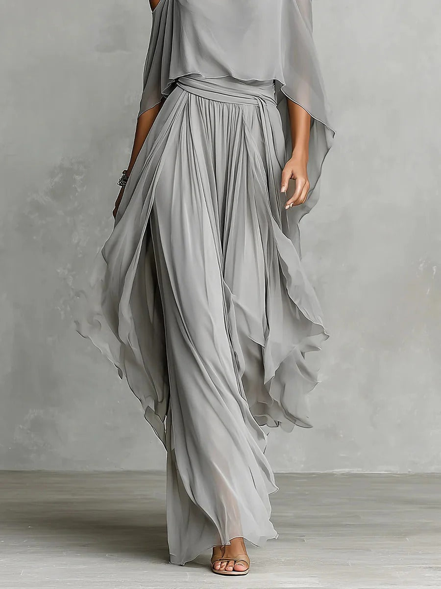 Renata | Gray Fluid Set with Spaghetti Strap Top and Lightweight Pants