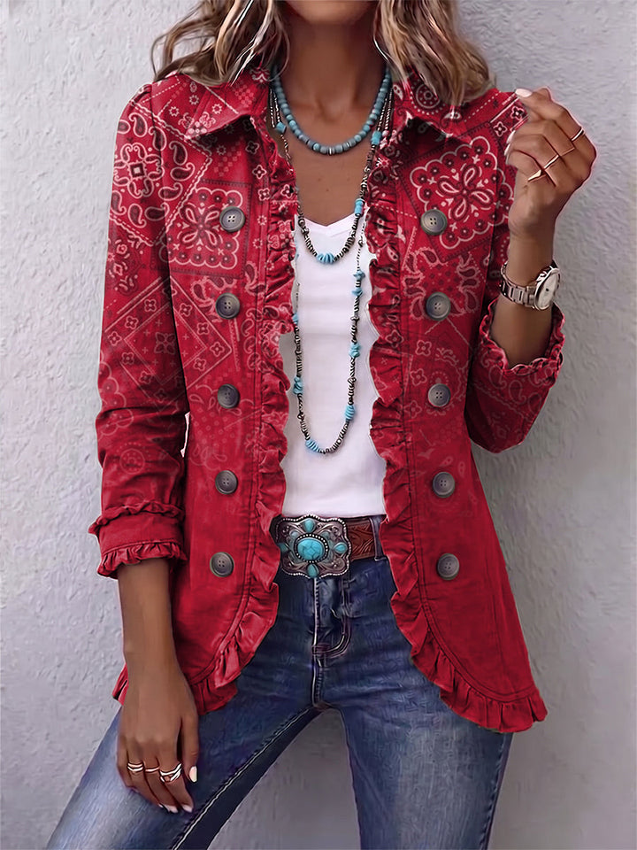 Lucia™ | Ruffled Jacket with Ombre Bohemian Paisley Print