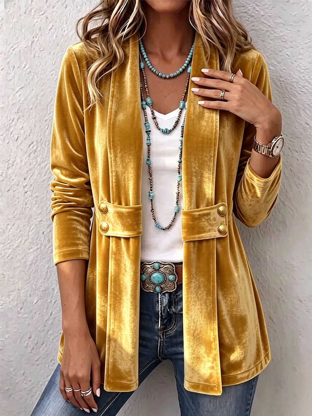 Concetta™ | Vintage Jacket with Buttons on the Collar and Long Sleeves
